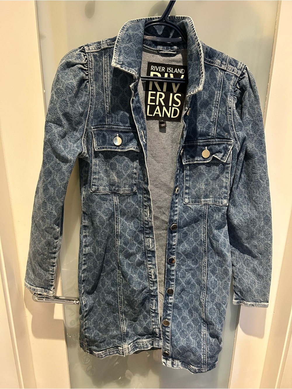 River Island Girls' Washed Blue Patterned Denim Jacket